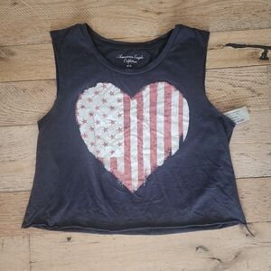 2000's Vintage American Eagle NWT Black Heart Flag Tank Top  Americana